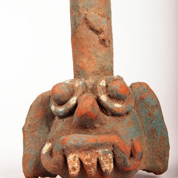 Miniature ceramic effigy vessel depicting Tlaloc, Nayarit, Mexico
